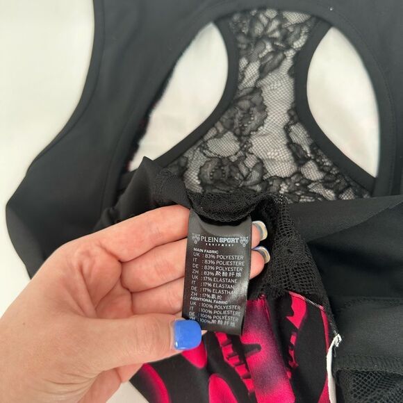 Plein Sport Equipment Phillip Plein Pink Black Lace Raw Hem Tank Size Small - Picture 6 of 8